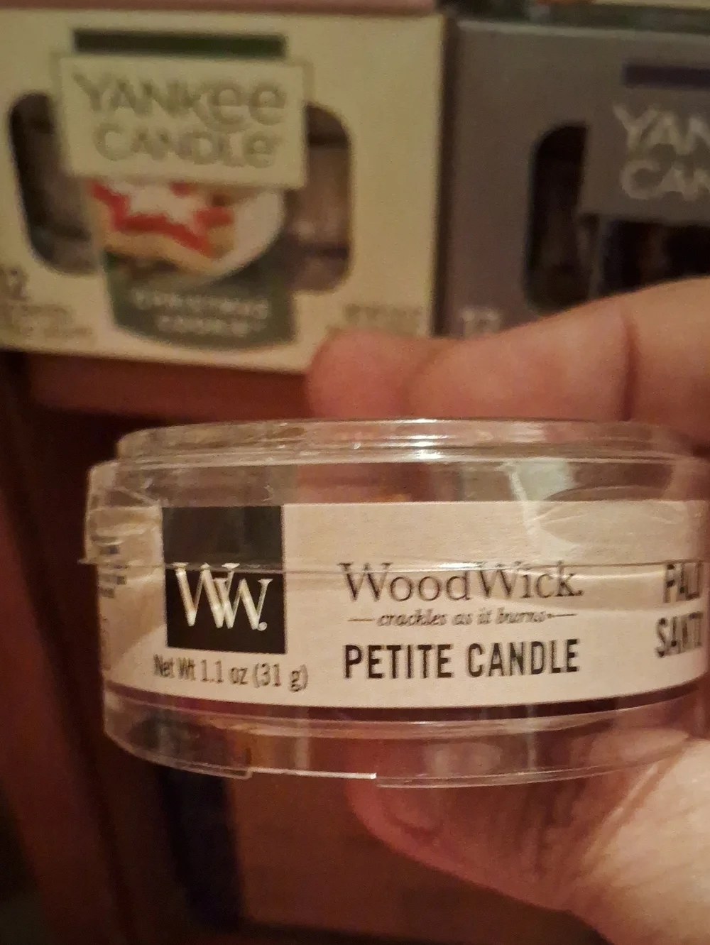 2 Woodwick Palo Santo Petite Candle - Beige Label, Clear Tin